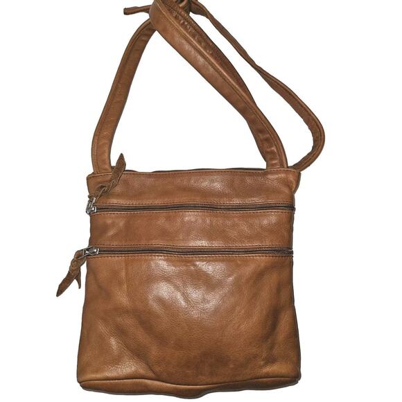 SVEN BERKELEY USA Zippered Crossbody Bag Leather 9.5x9x2 Brown - Picture 4 of 12